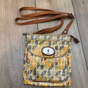 Fossil Yellow and Brown Geometric Crossbody Bag